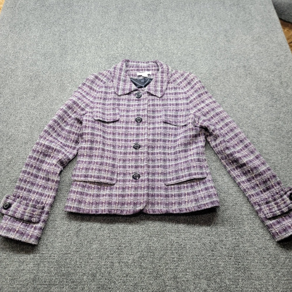 Vintage Pendleton Purple Plaid Virgin Wool Tweed Jacket Blazer Womens 8